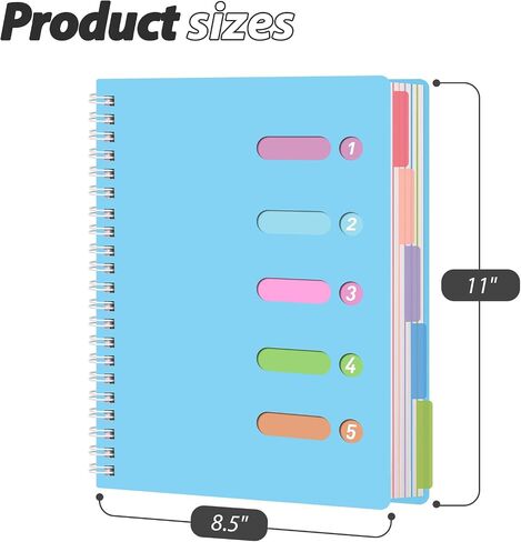 College Ruled Notebook A4, Pink Spiral Notebook with Dividers Hardcover Notebook 5 Subject for School Note Taking Office in Saudi Arabia