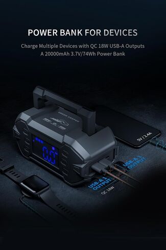 Portable Jump Starter 2000A: Car Battery Jumper 12V Battery Jumper Starter for 7.0L Gas & 6.5L Diesel Jump Start Battery Pack Multiple Emergency Kit with LED & Safety Protection with DC 12V/6A Output in Saudi Arabia