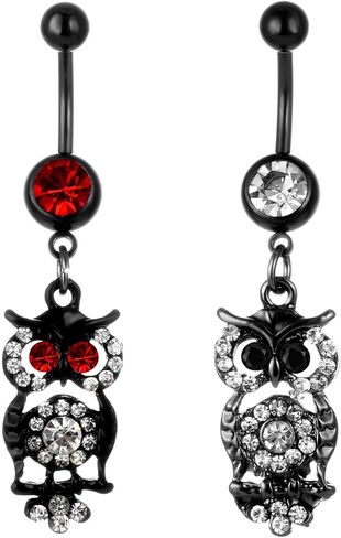 Black Belly Button Rings 14G - 3 Pcs Barbell Piercing Jewelry Stainless Steel, Spider Red Zircon Dangle Navel Belly Piercing for Women and Men in Saudi Arabia