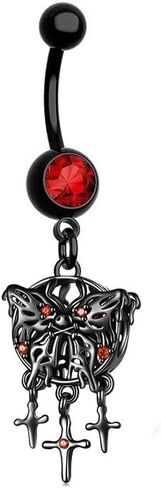 Black Belly Button Rings 14G - 3 Pcs Barbell Piercing Jewelry Stainless Steel, Spider Red Zircon Dangle Navel Belly Piercing for Women and Men in Saudi Arabia