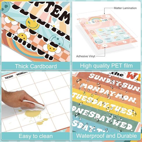 Updated 62Pcs Retro Bulletin Board Borders Classroom Decorations Calendar Season Weather Week Chart Educational Posters Retro Classroom Decor Theme Sets for Kindergarten Home School Classroom Supplies in Saudi Arabia