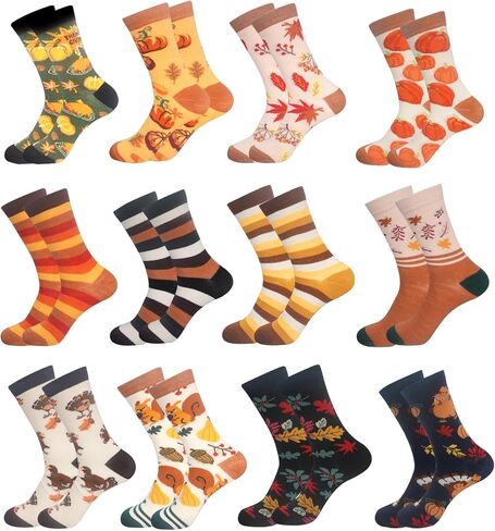 ANOTION جوارب الخريف - 12 زوجًا من الجوارب المضحكة، هدايا عيد الشكر، هدايا تحت عنوان الخريف للنساء، جوارب برتقالية، جوارب شتوية لطيفة للنساء، هدايا اليقطين، هدايا عيد ميلاد الخريف، هدايا المعلم الخريفية in Kuwait