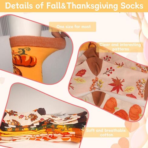 ANOTION جوارب الخريف - 12 زوجًا من الجوارب المضحكة، هدايا عيد الشكر، هدايا تحت عنوان الخريف للنساء، جوارب برتقالية، جوارب شتوية لطيفة للنساء، هدايا اليقطين، هدايا عيد ميلاد الخريف، هدايا المعلم الخريفية in Kuwait