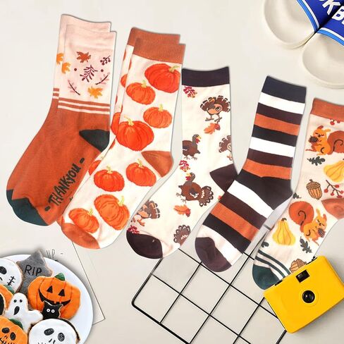 ANOTION جوارب الخريف - 12 زوجًا من الجوارب المضحكة، هدايا عيد الشكر، هدايا تحت عنوان الخريف للنساء، جوارب برتقالية، جوارب شتوية لطيفة للنساء، هدايا اليقطين، هدايا عيد ميلاد الخريف، هدايا المعلم الخريفية in Kuwait