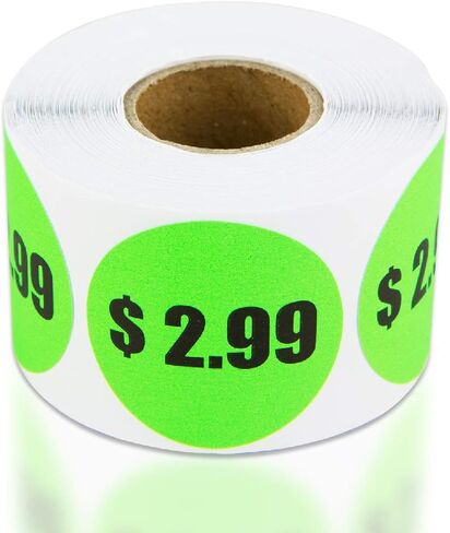 2.99 دولارًا أمريكيًا ملصقات أسعار مطبوعة مسبقًا - ملصقات دائرية مقاس 1.5 بوصة باللون الأخضر النيون الفلوريسنت لمتجر البيع بالتجزئة، وبيع المرآب، وبيع الفناء، وملصقات أسعار سوق السلع المستعملة والمزيد - 300 ملصق لكل لفة in Kuwait