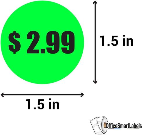 2.99 دولارًا أمريكيًا ملصقات أسعار مطبوعة مسبقًا - ملصقات دائرية مقاس 1.5 بوصة باللون الأخضر النيون الفلوريسنت لمتجر البيع بالتجزئة، وبيع المرآب، وبيع الفناء، وملصقات أسعار سوق السلع المستعملة والمزيد - 300 ملصق لكل لفة in Kuwait