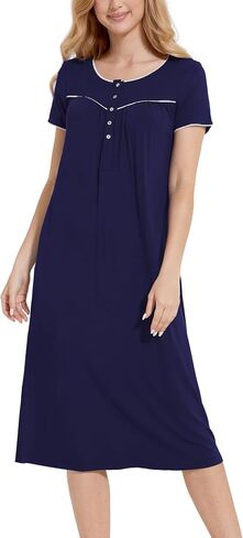 GYS Women's Nightgown Short Sleeve Sleepwear Soft Sleepshirts Comfy Sleep Dress, Viscose Made from Bamboo in Saudi Arabia