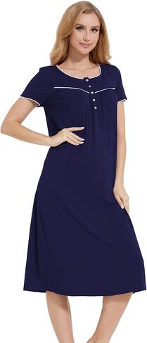 GYS Women's Nightgown Short Sleeve Sleepwear Soft Sleepshirts Comfy Sleep Dress, Viscose Made from Bamboo in Saudi Arabia