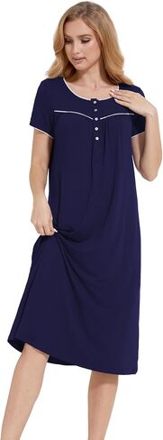 GYS Women's Nightgown Short Sleeve Sleepwear Soft Sleepshirts Comfy Sleep Dress, Viscose Made from Bamboo in Saudi Arabia
