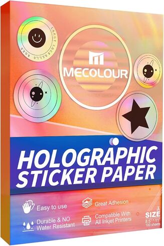 MECOLOUR Printable Holographic Sticker Paper for Inkjet Printer 8.5 x 11, for Cricut, Waterproof,Dries Quickly, Vivid Colors 30 SHEETS in Saudi Arabia