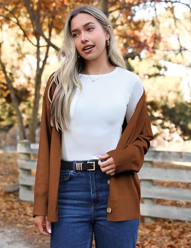Zeagoo Women's Oversized Button Cardigan Sweaters 2024 Fall Open Front Lightweight Cardigans V Neck Loose Knit Outwear in Saudi Arabia