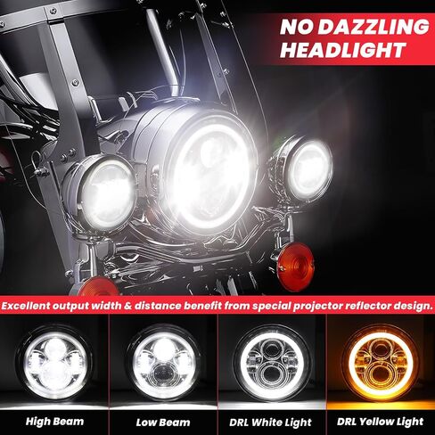 7 Inch Motorcycle LED Headlight 4.5" Fog Passing Light Fit For Harley Davidson Softail Deluxe Road King Street Glide Road Glide Ultra Limited Tri Tour Models DRL Halo Ring Angel Eye Chrome in Saudi Arabia