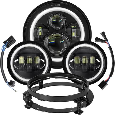 7 Inch Motorcycle LED Headlight 4.5" Fog Passing Light Fit For Harley Davidson Softail Deluxe Road King Street Glide Road Glide Ultra Limited Tri Tour Models DRL Halo Ring Angel Eye Chrome in Saudi Arabia