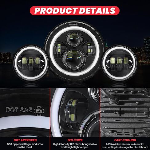 7 Inch Motorcycle LED Headlight 4.5" Fog Passing Light Fit For Harley Davidson Softail Deluxe Road King Street Glide Road Glide Ultra Limited Tri Tour Models DRL Halo Ring Angel Eye Chrome in Saudi Arabia