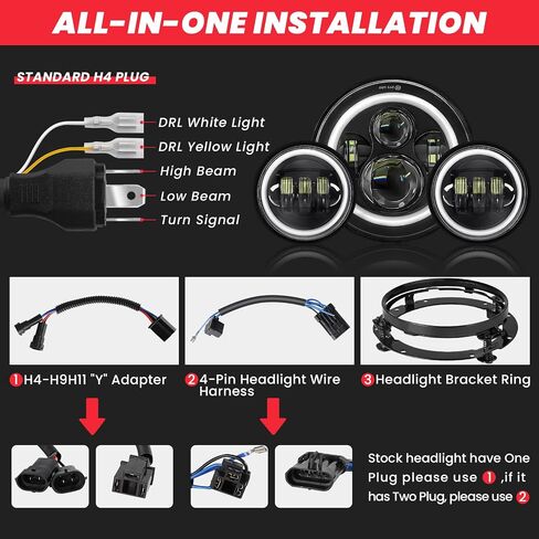 7 Inch Motorcycle LED Headlight 4.5" Fog Passing Light Fit For Harley Davidson Softail Deluxe Road King Street Glide Road Glide Ultra Limited Tri Tour Models DRL Halo Ring Angel Eye Chrome in Saudi Arabia