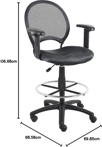 Boss Office Products Mesh Drafting Stool with Adjustable Arms in Black in Saudi Arabia