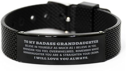To My Badass Granddaughter Black Mesh Bracelet Believe In Yourself, Christmas, Graduation, Birthday, Present from Grandma Grandpa Nana Mimi in Saudi Arabia