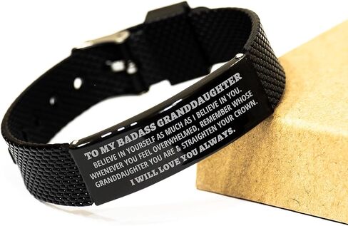 To My Badass Granddaughter Black Mesh Bracelet Believe In Yourself, Christmas, Graduation, Birthday, Present from Grandma Grandpa Nana Mimi in Saudi Arabia