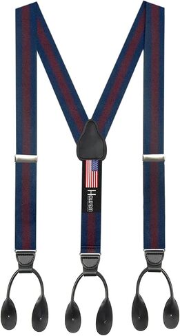 Hold’Em 1 ¼ Fancy Stripes and Solid Suspenders for Men – Y-Back Adjustable Leather Trimmed Button End in Saudi Arabia