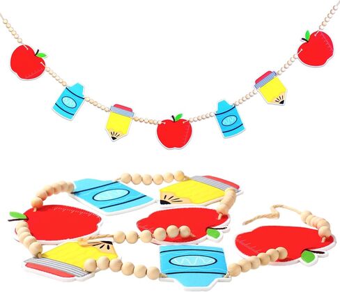 Capoda Back to School Classroom Decorations Welcome School 3D Felt Banner Garland First Day of School Apple Pencil Wood Bead Hanging Decoration Supplies for Chalkboard Teacher Office Home Party, 4 ft in Saudi Arabia