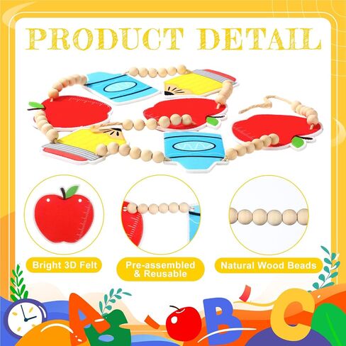 Capoda Back to School Classroom Decorations Welcome School 3D Felt Banner Garland First Day of School Apple Pencil Wood Bead Hanging Decoration Supplies for Chalkboard Teacher Office Home Party, 4 ft in Saudi Arabia