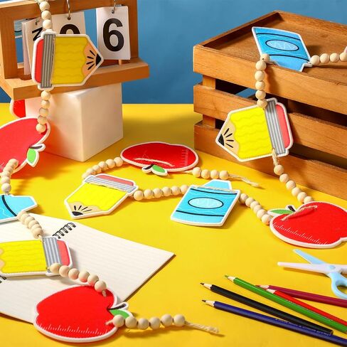 Capoda Back to School Classroom Decorations Welcome School 3D Felt Banner Garland First Day of School Apple Pencil Wood Bead Hanging Decoration Supplies for Chalkboard Teacher Office Home Party, 4 ft in Saudi Arabia