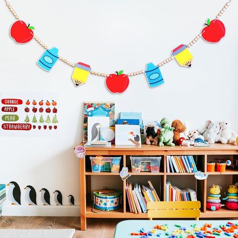 Capoda Back to School Classroom Decorations Welcome School 3D Felt Banner Garland First Day of School Apple Pencil Wood Bead Hanging Decoration Supplies for Chalkboard Teacher Office Home Party, 4 ft in Saudi Arabia