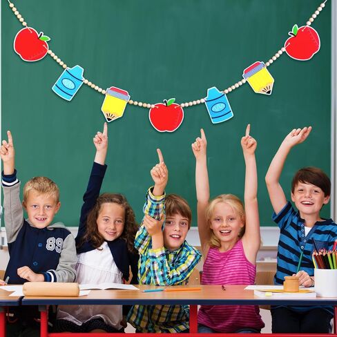 Capoda Back to School Classroom Decorations Welcome School 3D Felt Banner Garland First Day of School Apple Pencil Wood Bead Hanging Decoration Supplies for Chalkboard Teacher Office Home Party, 4 ft in Saudi Arabia