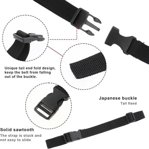 Buckle Straps, 4 Pcs Quick Release Adjustable Straps with Clips, 0.79''× 42'' Nylon Lashing Straps with Buckles, Fanny Pack Extender Strap for Travel, Hiking, Backpacking, Outdoor Sports (Black) in Saudi Arabia