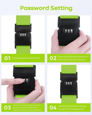 4-Pack Luggage Straps for Suitcases with Combination Lock, Heavy Duty Non-Slip Suitcase Belt, Adjustable Luggage Band Straps with Quick-Release Buckle Luggage Tag, Ensure Suitcase Security, Green in Saudi Arabia