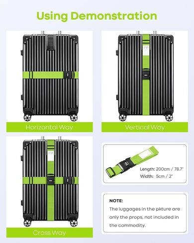 4-Pack Luggage Straps for Suitcases with Combination Lock, Heavy Duty Non-Slip Suitcase Belt, Adjustable Luggage Band Straps with Quick-Release Buckle Luggage Tag, Ensure Suitcase Security, Green in Saudi Arabia