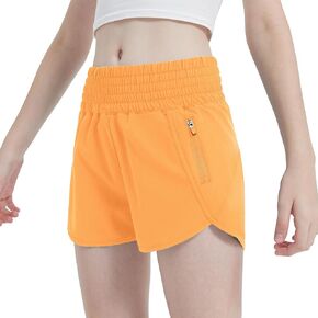 Aurefin Girls High Waisted Athletic Shorts, Teen Girls Running Shorts with Zip Pocket Workout Sports Shorts for Youth Kids