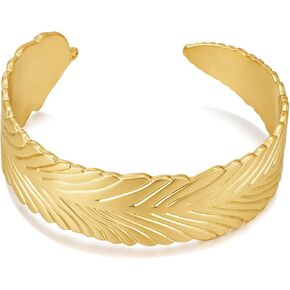 LILIE&WHITE Gold Bracelets For Women Hammered Cuff Bracelet Leaf Streak Gold Bangle Bracelet Line Open Adjustable Bracelet Fashion Jewelry