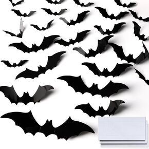 Teenitor Halloween Decorations Bats Wall Decor, Sticky Bats Halloween Party Decorations, Paper Bats for Wall, 3D Bats Halloween Wall Decor