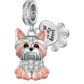 Yorkie Charm 925 Sterling Silver Dog Charm Cute Yorkie Charms for Bracelets Yorkie Gifts for Women