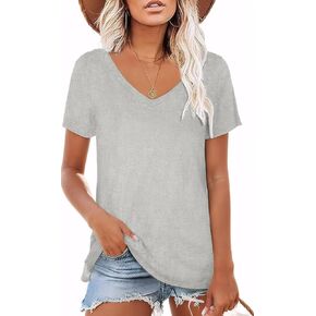 TOPYOGAS Women's Casual V-Neck Short Sleeve T-Shirts, Loose Fit Cotton Tops, Basic Tees