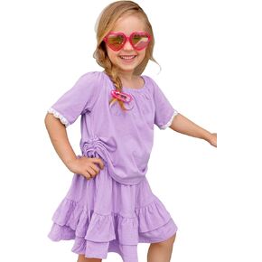 AGQT ملابس طفل صغير للبنات طقم تنورة صيفي مكون من قطعتين تي شيرت قصير الأكمام وتنورة ورقة اللوتس مجموعة من 1-6 سنوات in Kuwait