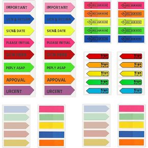 10 Pack 1120 Pieces Sign Here Sign Date Tabs 5 Styles Sign Here Stickers with Dispenser Arrow Flag Please Sign Here Message Flags for Notary Books Paper Office School Notebook (Multicolor)