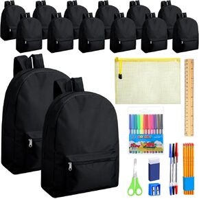 24 Pcs Backpack Bulk 17'' Book Bags and 24 Sets School Supplies Stationery Kit Back to School Stuff for Kids (Black)
