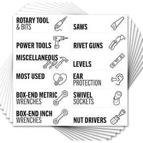 Toolbox Organization Magnetic Labels - 80 Large, Tool Chest Organizer Labels with Strong Magnets & Easy to Read Printing - Fits All Brands of Steel Tool Box Drawers (Black 3.125 x 1.0 Inches)