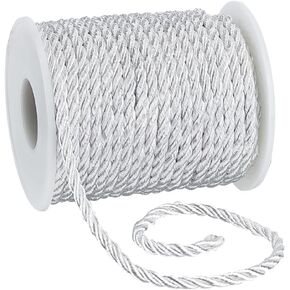 PH PandaHall 18 Yards Silver Silk Rope 5mm Twisted Cord Trim 3-Ply Christmas Cording Nylon Twisted Cord Trim Braided Twisted for Christmas Party Decor Bag Costume DIY Crafts Sewing