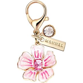 MC402 Crystal Lily Flower Lobster Clasp Charm for Women with Velvet Bag (Pink,1 Piece)