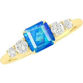 Multifire Ethiopian Opal Octagon Gemstone Statement Ring | Rainbow Opal Ring for Women | 925 Sterling Silver and Yellow Gold Filled (6-8 US)