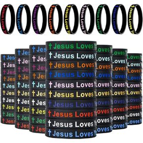 Jesus Loves You Silicone Wristbands Colorful Rubber Bracelets Motivational Rubber Wristbands Christian Bracelets Silicone Inspirational Bracelet for Men Women Party Favors (Black)