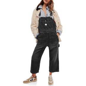 ملابس PLNOTME النسائية من قماش الدنيم كاجوال فضفاضة تناسب مريلة قابلة للتعديل وحزام واسع الساق كابري جان in Kuwait