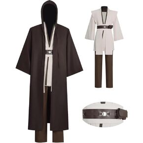 Mens Anakin Skywalker Cosplay Costume Jedi White Tunic Hooded Cloak Robe Knight Uniform Suit Halloween Outfit