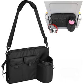 Cosmos Airplane Seatback Organizer Flight Seat Back Storage Bag Hanging Pocket with Adjustable Shoulder Strap, Commuter Shoulder Bag Travel Essentials Media Pouch for Personal Items