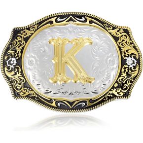 Western Initial Letters Belt Buckle ABCDEFG to XYZ Golden Alphabet Letters Belt Buckles for Men Women Cowboy