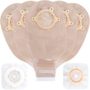 21PCS Ostomy Bags,Colostomy Supplies,Two Piece Drainable Ostomy Pouch for Ileostomy Stoma Care, Cut-to-Fit (15pcs Bags+6pcs Barrier)