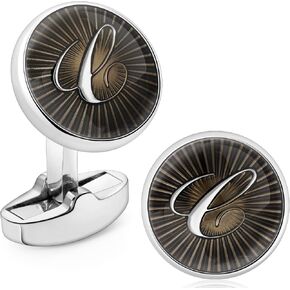 AMITER Initial Cufflinks for Men, Classic Black & Silver Shirt Studs Cuff Links for Casual & Formal Use